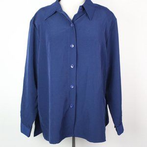 Susan Graver Womens 1X Navy Padded Button Blouse Top
